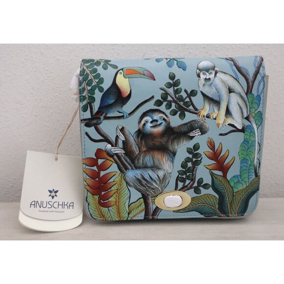 Anuschka 7431-AMA Amazon Sloth Jungle Animals Front Flap Crossbody Bag - Picture 10 of 12